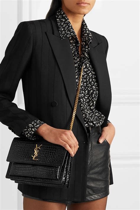 ysl sunset croc bag review|ysl chain flap bag review.